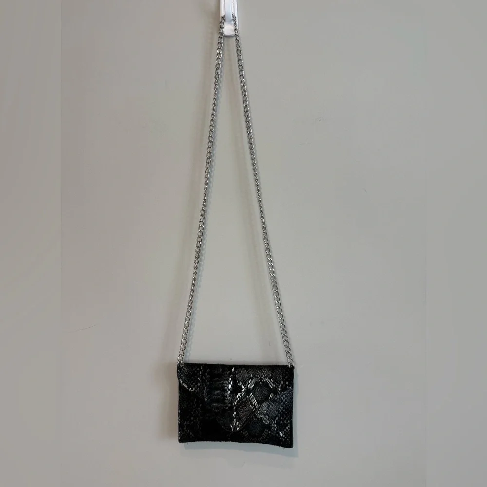JJ Winters Envelope Crossbody Black Snakeskin Chain Bag